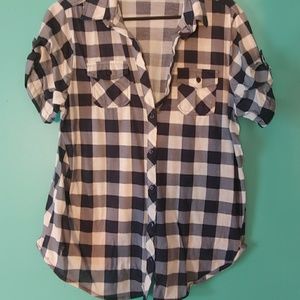 Plaid button up top